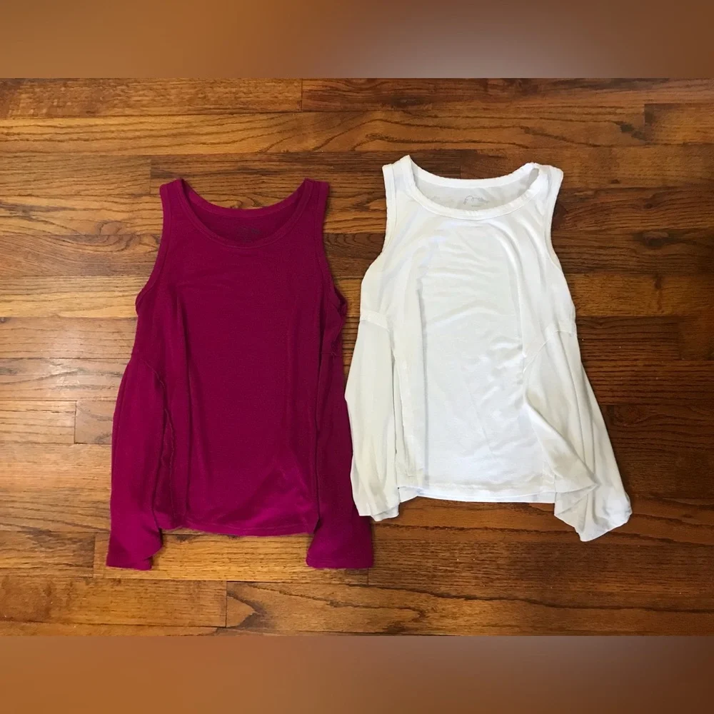 Girls Set 2 Art Class Tank Tops Shirts Blouse White & Maroon / Burgundy Colors